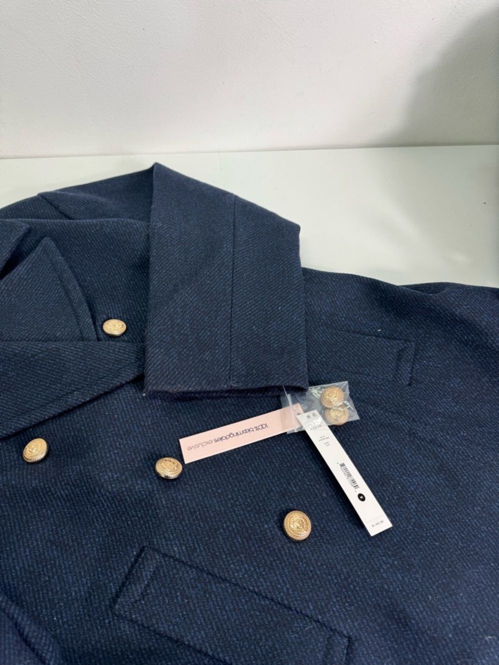Aqua Navy Blue Double-Breasted Wool Blend Coat with Gold Buttons Sz M NWT - Picture 5 of 6